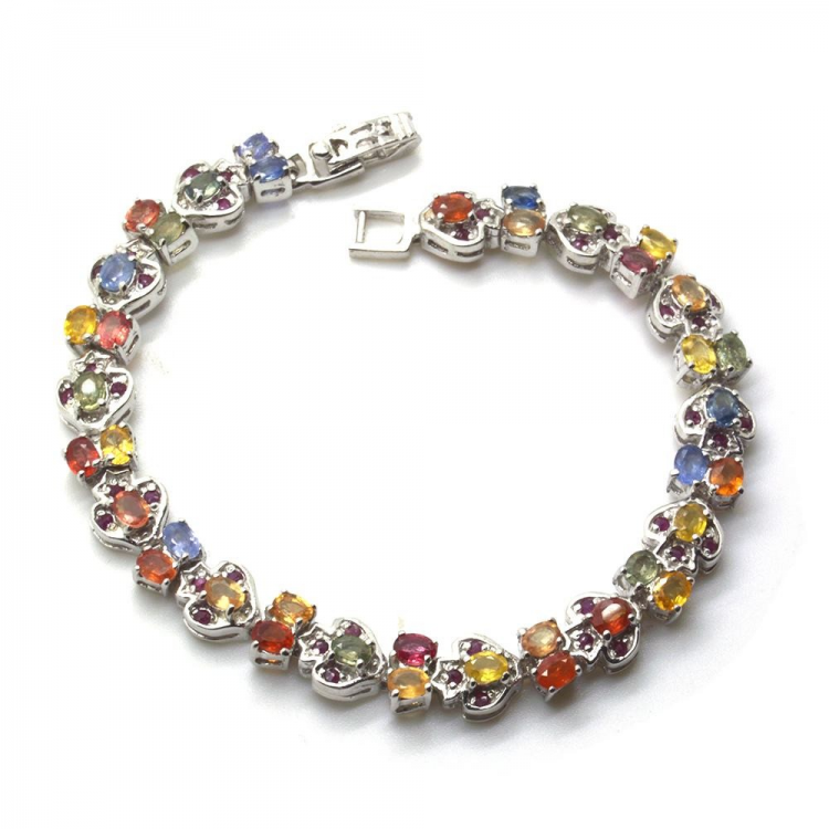 Songea Sapphire & Ruby & 925 Sterling Silver Bracelet