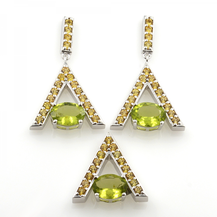 Yellow Sapphire and Peridot pendant and earrings with 925 Silver