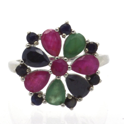 Ruby, Sapphire, Emerald & 925 Sterling Silver Ring