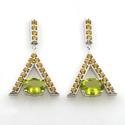 Yellow Sapphire and Peridot pendant and earrings with 925 Silver