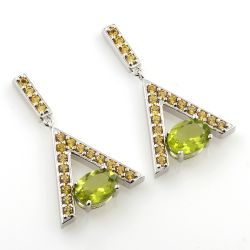 Yellow Sapphire and Peridot pendant and earrings with 925 Silver