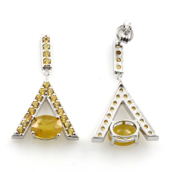 Yellow Sapphire pendant and earrings with Silver 925