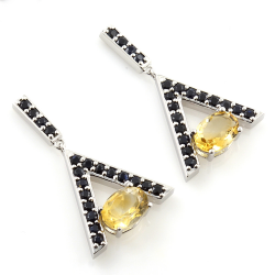 Sterling Silver Citrine and Black Spinel Earrings and Pendant