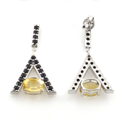 Sterling Silver Citrine and Black Spinel Earrings and Pendant