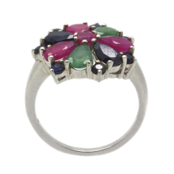 Ruby, Sapphire, Emerald & 925 Sterling Silver Ring