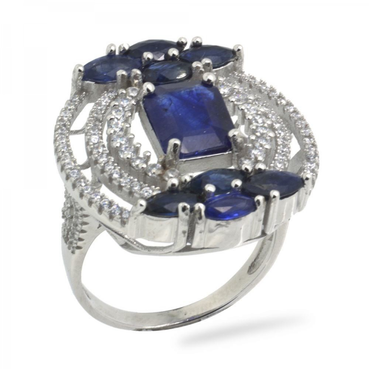 Blue Sapphire & 925 Sterling Silver Ring