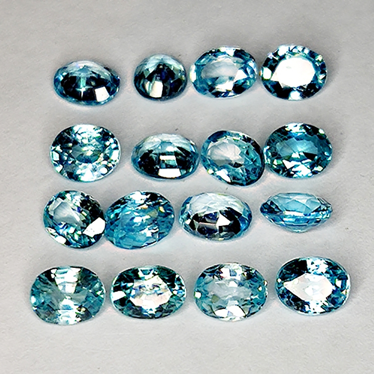 9.56ct Zircone Blu taglio ovale 5.1x4.1mm 16pz