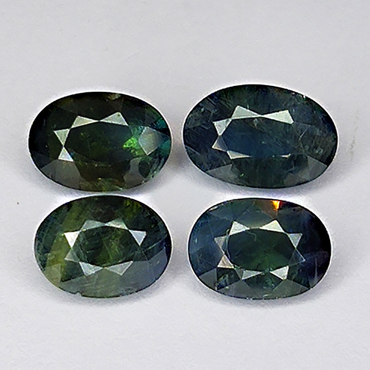 5.11ct Saphir Bicolore Bleu Vert ovale coupe 7.9x5.3mm  4pcs