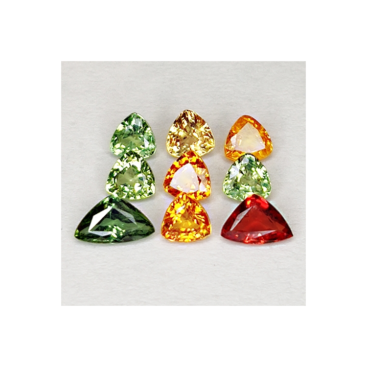 1.91ct Zafiro de Songea multicolor talla trillion 3-6mm 9pz