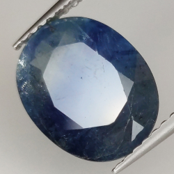 4.09ct Zaffiro Blu effetto seta taglio ovale 10.8x8.7mm