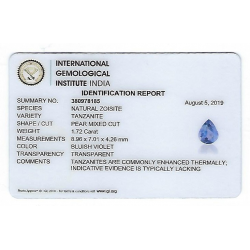 1.72ct Tanzanite coupe poire 8.9x7.0mm