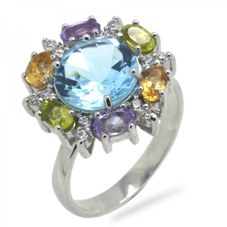 Multigems & 925 Sterling Silver Ring