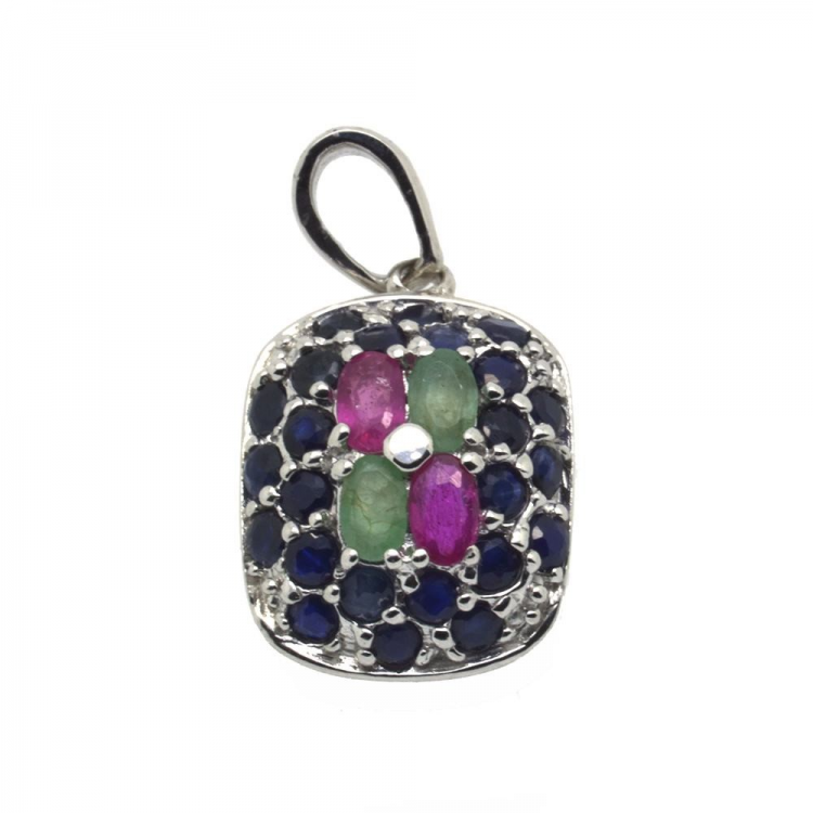 Sapphire, Ruby, Emerald & 925 Sterling Silver Pendant