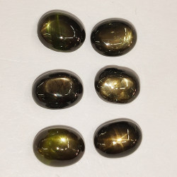 9.73ct Black Star Sapphire cabochon oval 7.6x6.2mm 6pc