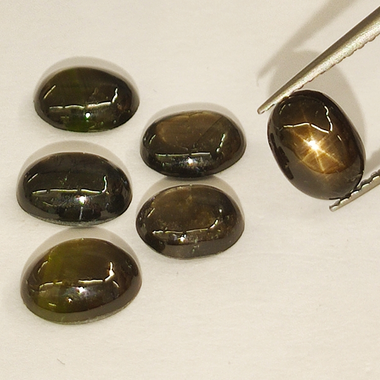 9.73ct Black Star Sapphire cabochon oval 7.6x6.2mm 6pc