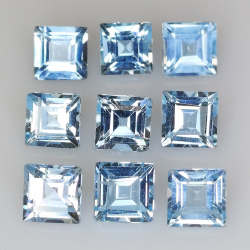 12.55ct Topaze Bleue coupe princesse 6.2x6.2mm 9pcs