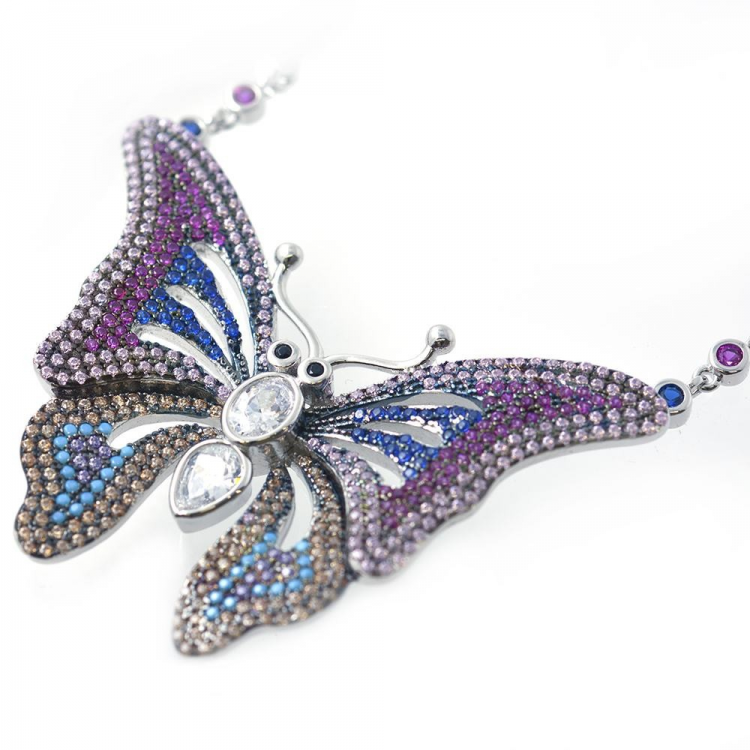 CZ & 925 Sterling Silver Butterfly Pendant