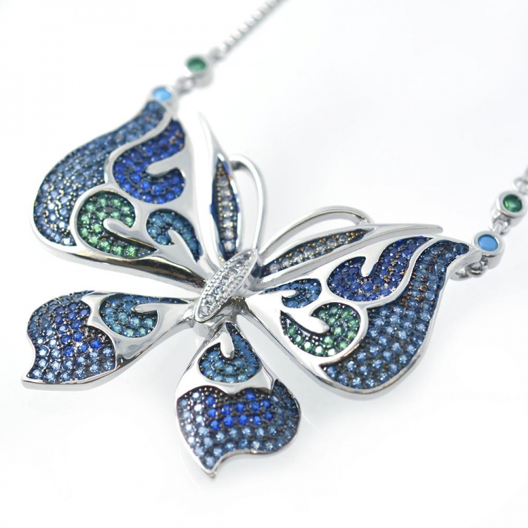 CZ & 925 Sterling Silver Butterfly Pendant