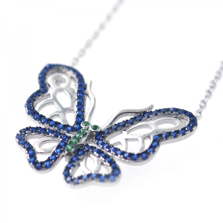 CZ. & 925 Sterling Silver Butterfly Pendant