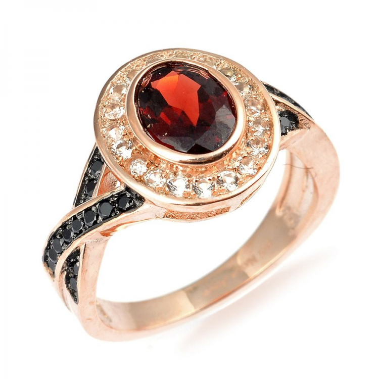 Garnet, White Sapphire and Black Spinel Ring with 925 Silver