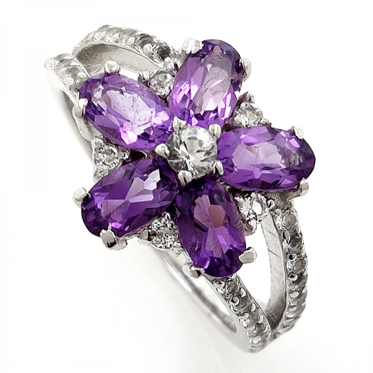 Amethyst and White Topaz Ring in Silver 925