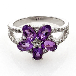 Amethyst and White Topaz Ring in Silver 925