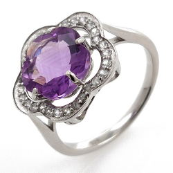 Amethyst and White Topaz Ring in Silver 925