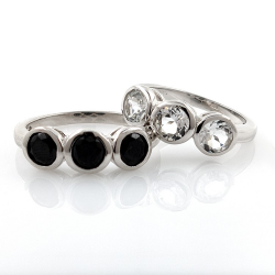 Bague topaze blanche ou spinelle noire et argent 925