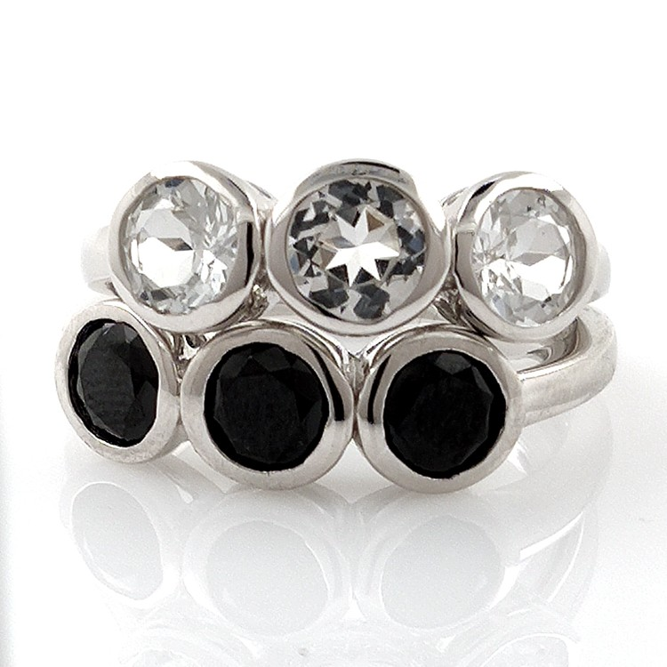 Bague topaze blanche ou spinelle noire et argent 925