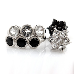 White topaz or black spinel ring and 925 silver