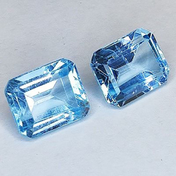 12,08 ct Blauer Topas im Smaragdschliff, 11 x 9 mm, 2 Stk