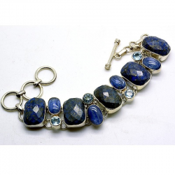 Bracelet-bracelet in 925 Silver with Lapis Lazuli, Cyanite and Blue Topaz