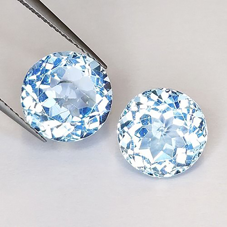 10.59ct Paire de Topazes Bleues Rondes 10mm