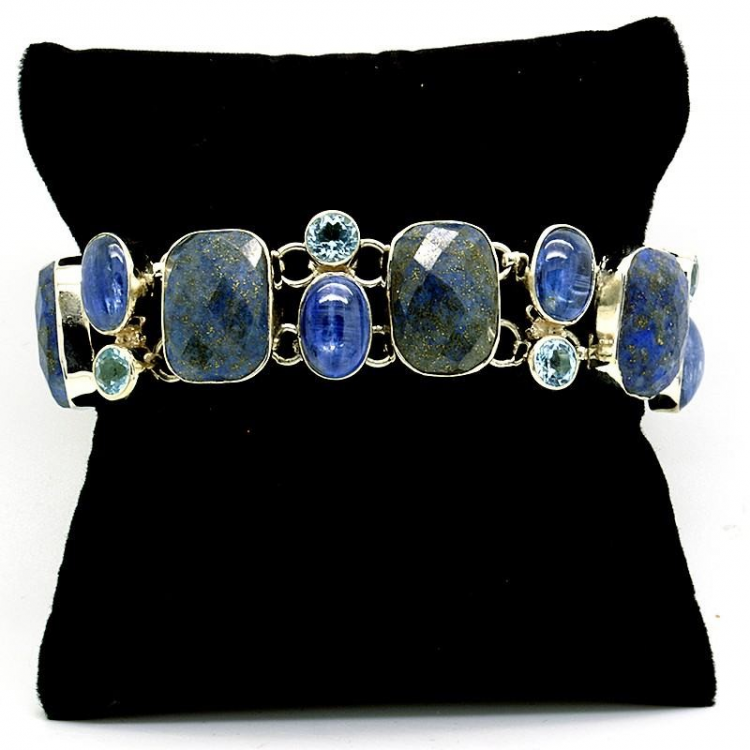 Bracelet-bracelet in 925 Silver with Lapis Lazuli, Cyanite and Blue Topaz