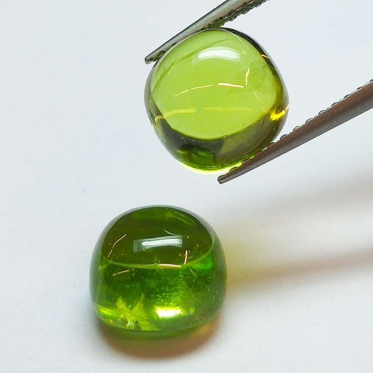 Pair 7.10ct Peridot cabochon cut cushion 8mm