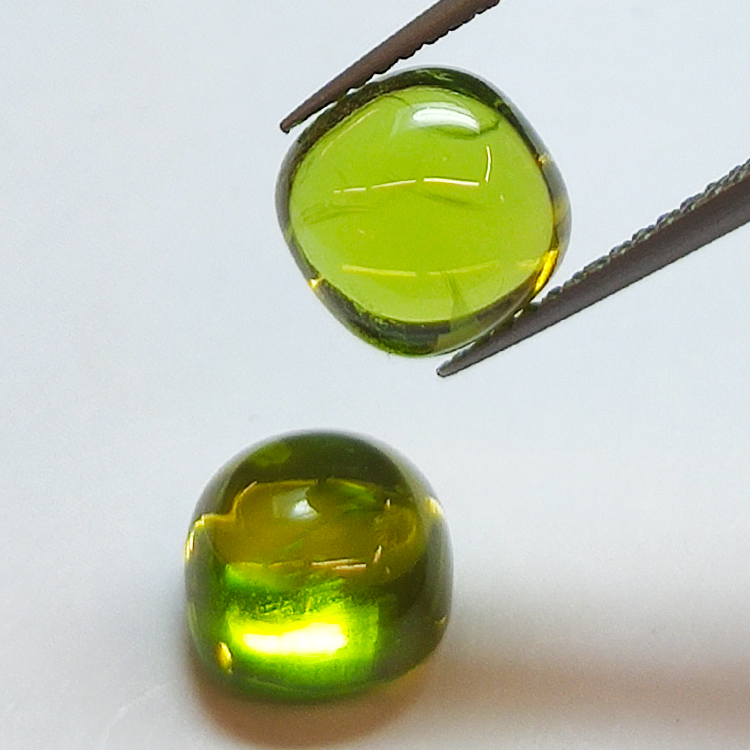 Pair 6.94ct Peridot cabochon cut cushion 8mm