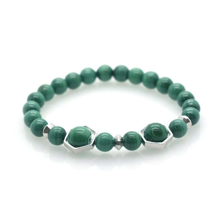 Malachite & 925 Sterling Silver Hexagon Bracelet