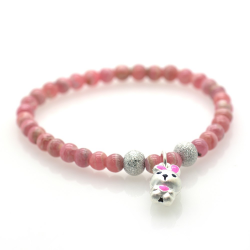 Rhodochrosite & 925 Sterling Silver Bunny Bracelet