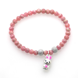 Rhodochrosite & 925 Sterling Silver Bunny Bracelet