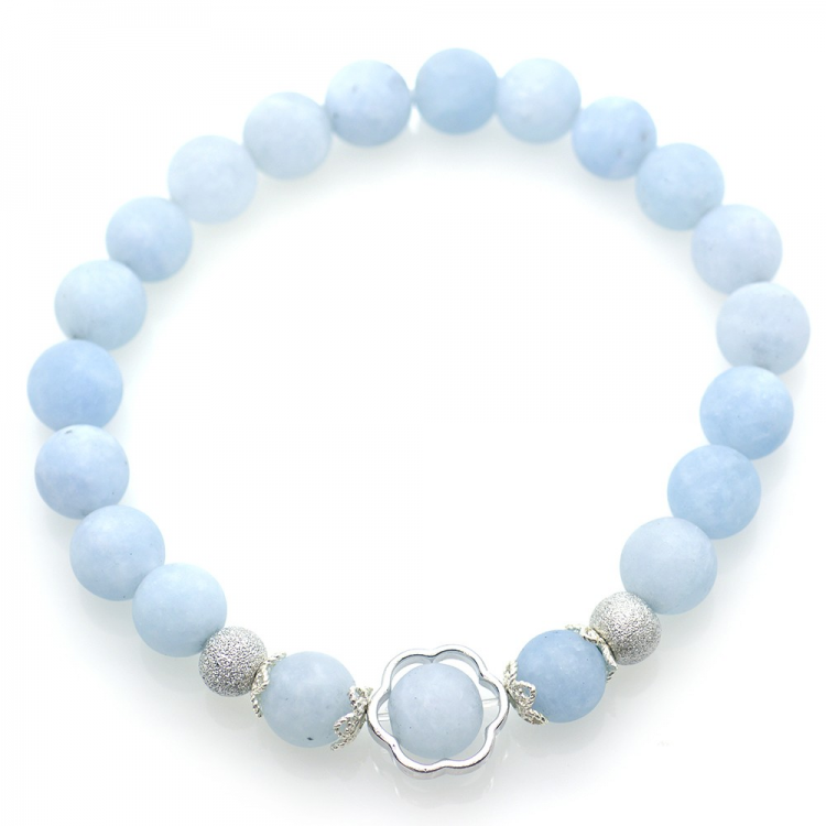 Frost Aquamarine & 925 Sterling Silver Flower Bracelet