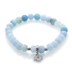 Frost Aquamarine & 925 Sterling Silver Flower Pendant Bracelet