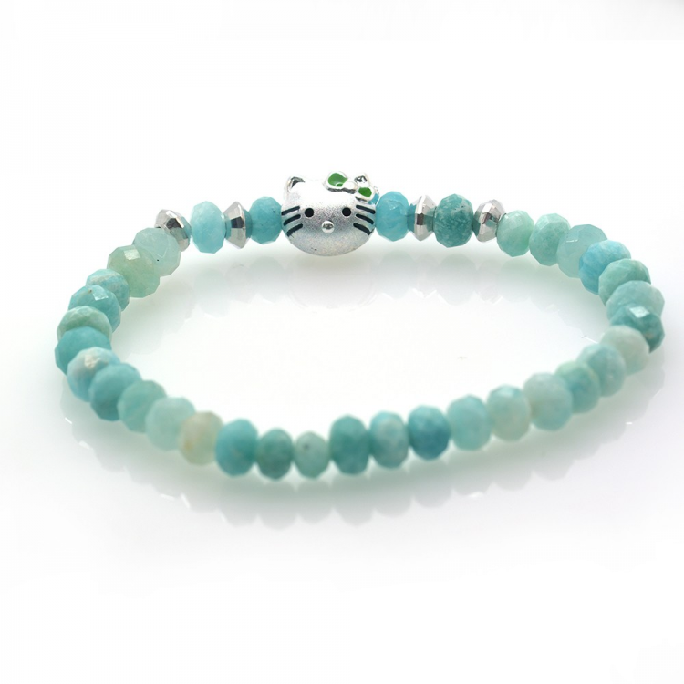 Bracelet Amazonite avec breloque en argent 925 Sterling Kitty