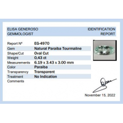 Tormalina Paraiba da 0,43 ct taglio ovale 6,19 x 3,43 mm