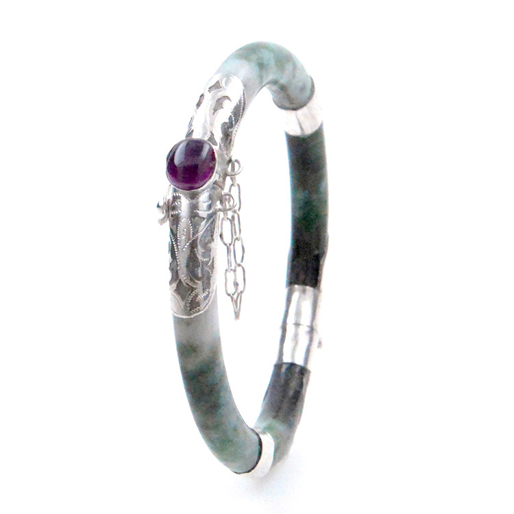 Jade Jadeite and 925 Silver green bracelet