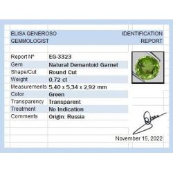 Granato demantoide da 0,72 ct, taglio rotondo, 5,40 x 5,34 mm