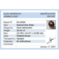 20,91 ct ovaler Sternrubin-Cabochon, 13,78 x 12,47 mm