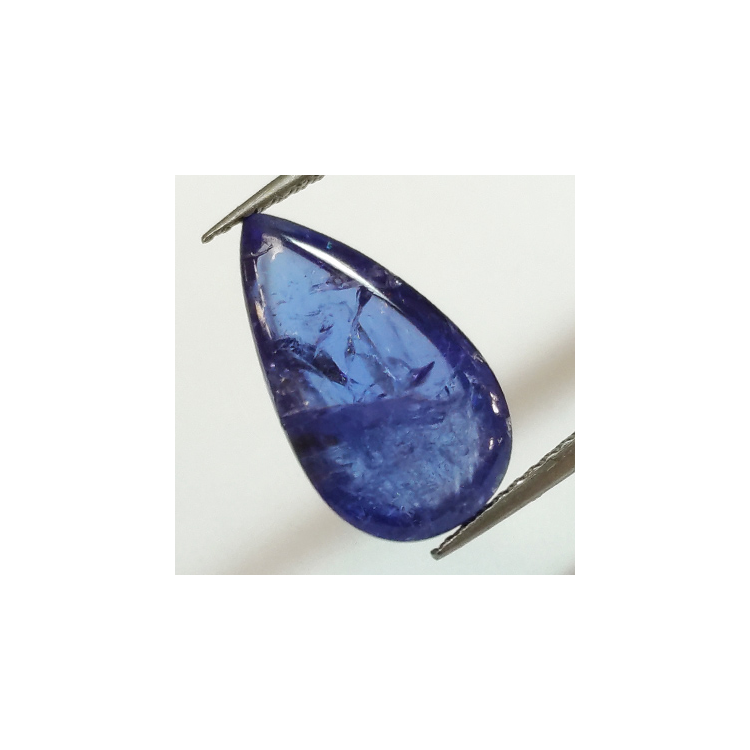 Tanzanite bleue 5,21 ct en cabochon taille poire 14,72 x 8,48 mm