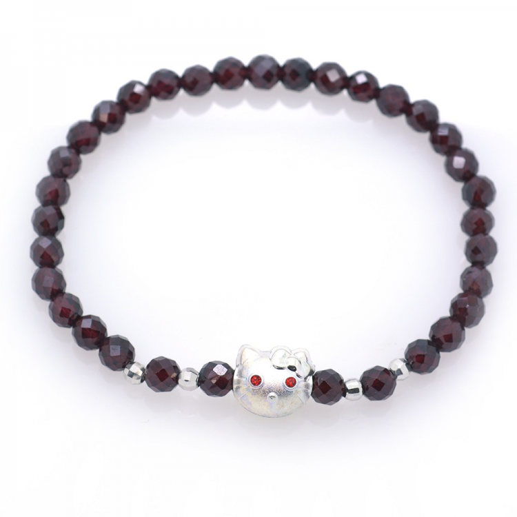 Garnet & 925 Sterling Silver Kitty Bracelet