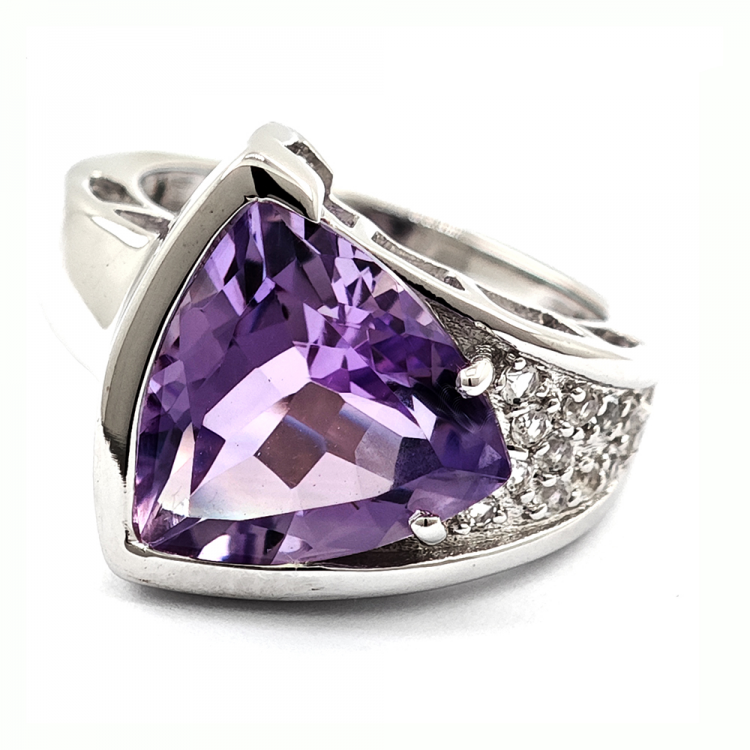 Silver, Amethyst and Zircon Ring