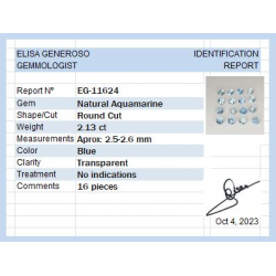 Acquamarina taglio rotondo da 1 ct, 2,5-2,6 mm, 16 pezzi